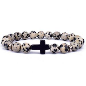 Dalmatian Jasper Bracelet,Cross Bracelet,Dalmatian Bracelet,8mm Gemstone Beads